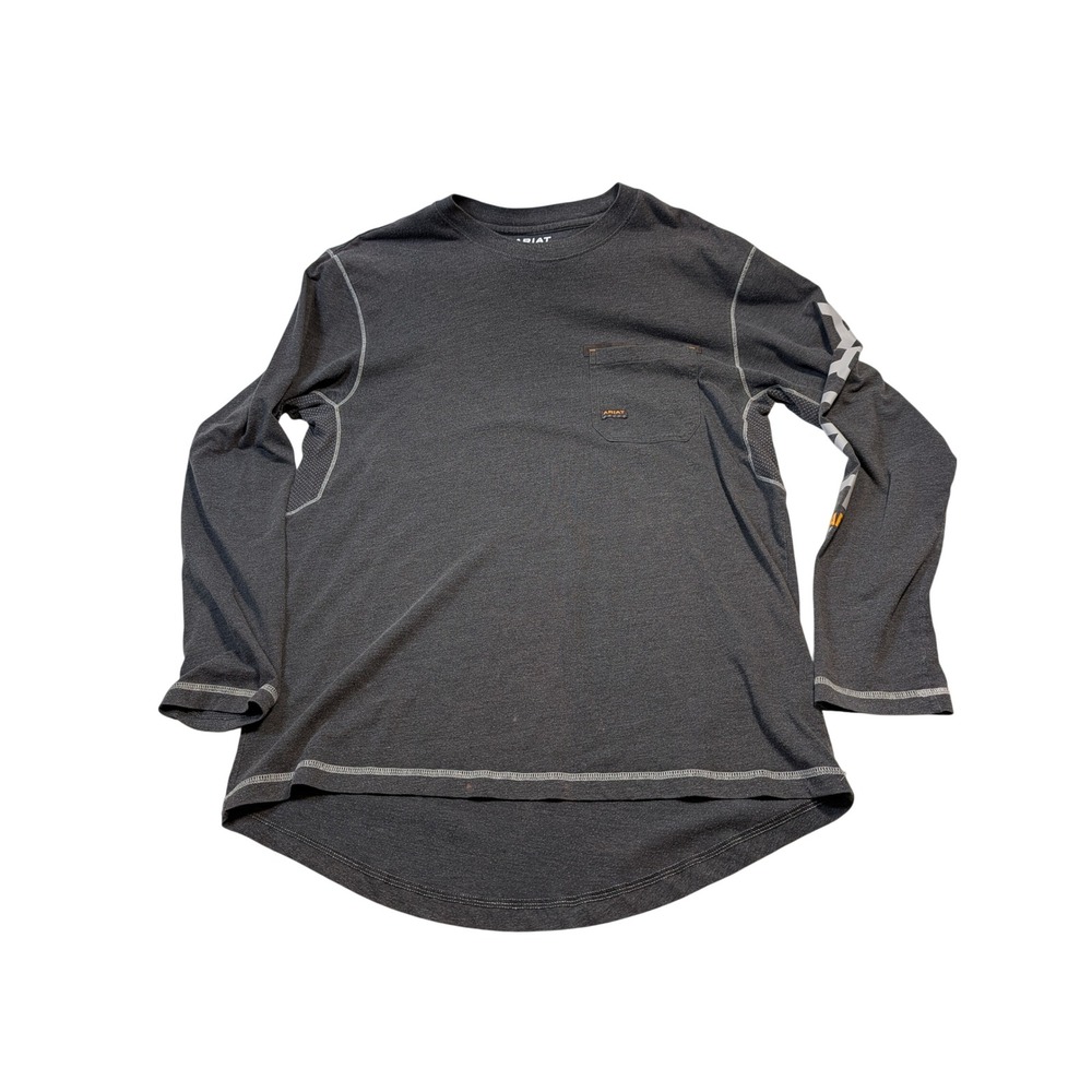 Ariat Mens Rebar Work Shirt Size M Charcoal Gray Long Sleeve Pocket Tee